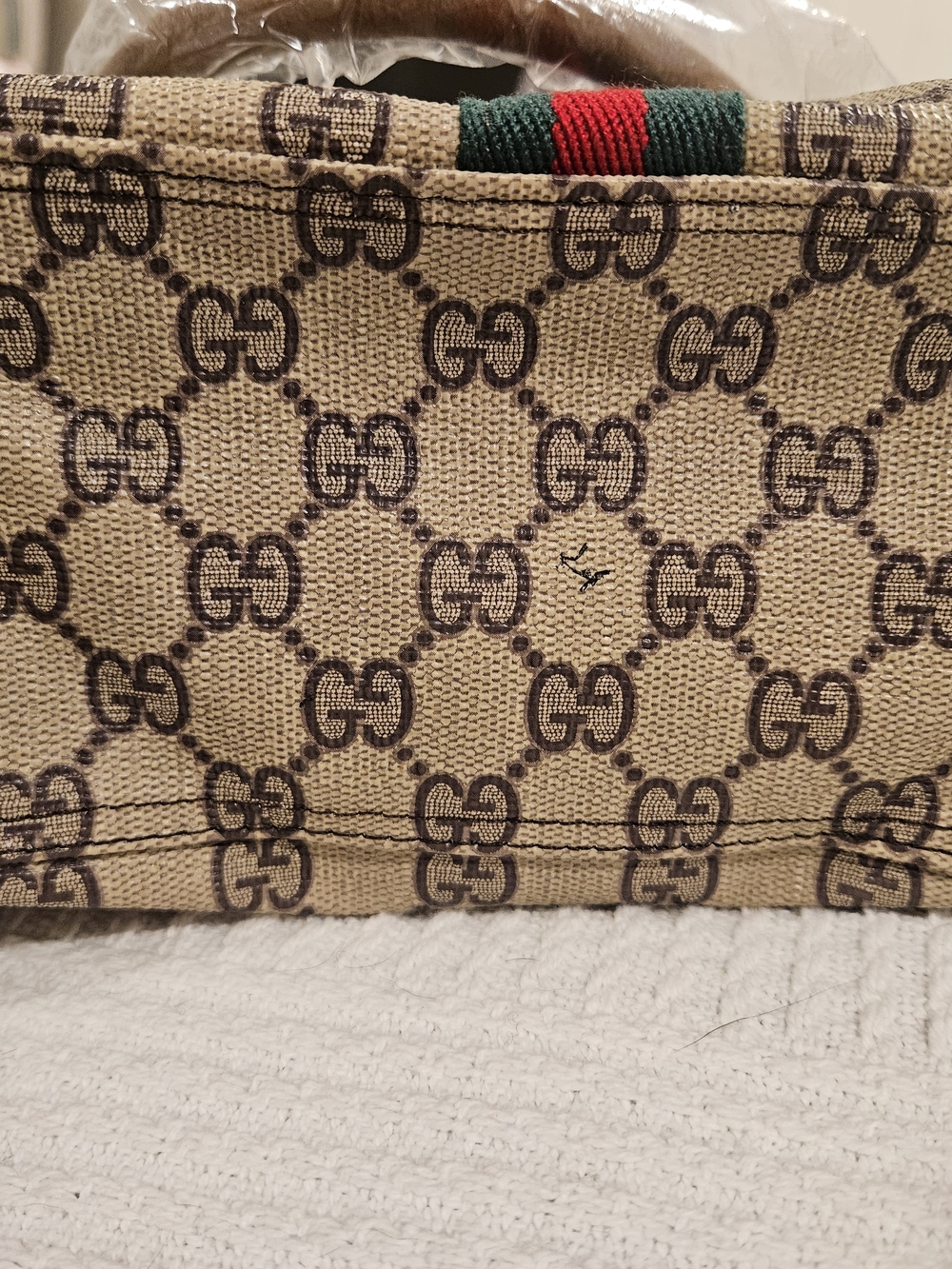 Beige Canvas Tote with Green and Red Web - Picture 4 of 5